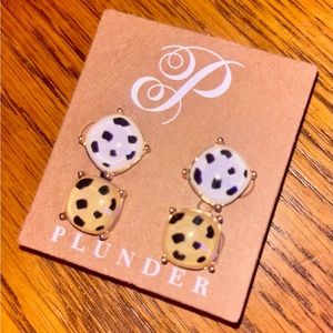 Plunder 2 Pair Animal Print Stud Earrings (Polka Dot x Leopard x Cheetah Print)